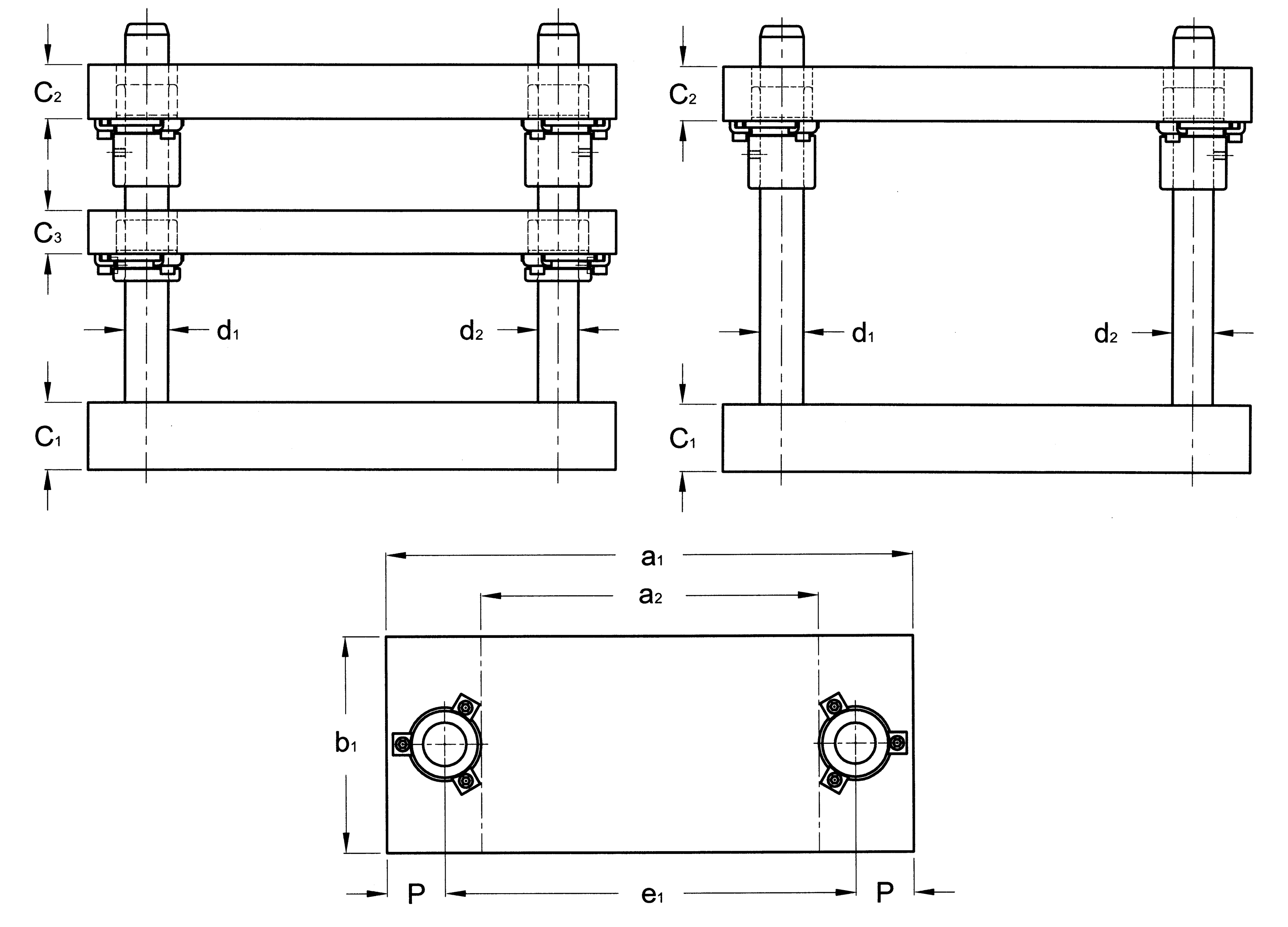 Schéma D61/D71 blocs à colonnes standard catalogue usinés assemblés et livrés en délais courts par le fabricant français AMDL
